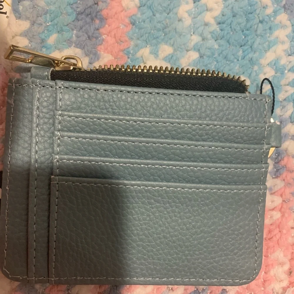 XOXO Powder Blue Pebbled Card Case with Gold Accents & Key Ring